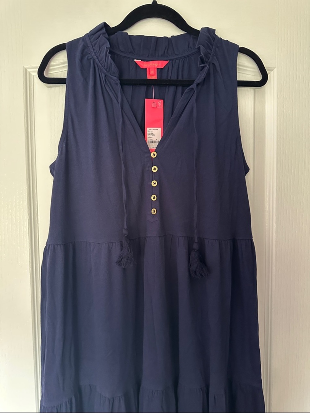 Lilly Pulitzer Navy Sleeveless Tiered Maxi with Gold Buttons - Picture 3 of 4